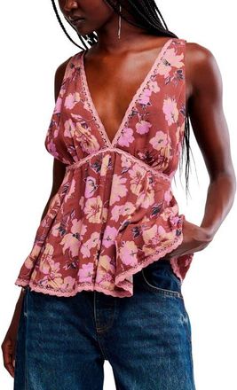 Free People Rome Printed Lace Trim Tank in Brown Combo at Nordstrom, Size X-Large