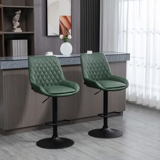 HOMCOM PU Leather Padded Bar Stools Set of 2 with Metal Base in Green