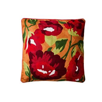 Novità Home Embrodery - red flower cushion on orange background