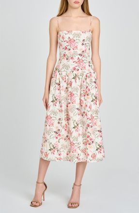 Wayf Juliet Floral Midi Dress in Pink Bouquet at Nordstrom, Size X-Small