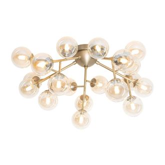 QAZQA Qazqa - Art D&eacute;co Plaf&oacute;n Art Deco Bronce Con Cristal &Aacute;mbar 20 Luces - Bianca Vidrio /acero Redonda Adecuado Para Led Max. 20 X 28 Watt