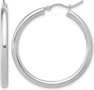 Diamond2Deal 14K White Gold Polished Round Hoop Earrings