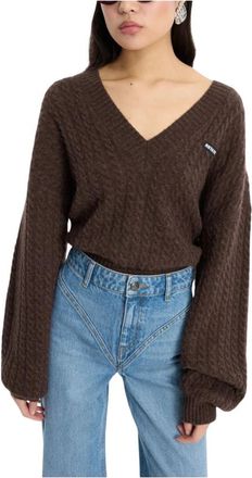 Rotate Rotate Truien - Dames - V-hals truien - Bruin - M - Nylon - Truien & Vesten