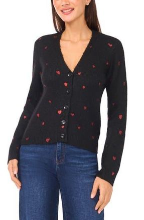 CeCe by Cynthia Steffe Foil Heart Cardigan in Rich Black at Nordstrom Rack, Size Xx-Small
