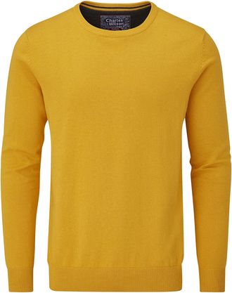 Charles Wilson Mens Fine Knit Cotton Crew Neck Jumper (XXL, Yellow (0422))