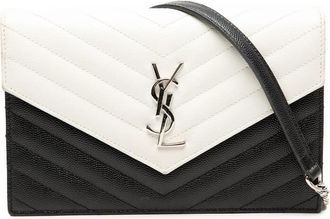 Saint Laurent Pre-owned Saint Laurent Bicolor Grain De Poudre Cassandre Envelope Chain Wallet Ladies G03LAOKYX32LD2HT