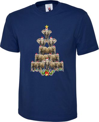 Generic Christmas Tree Made of Elephant with Star Printed On T-Shirt, Gift for Elephant Lover Happy Christmas T-Shirt (UK, Alpha, S, XXL, Regular, Regular, Me