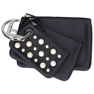 Fendi Black Leather Clutch Bag Pouch (Pre-Owned)