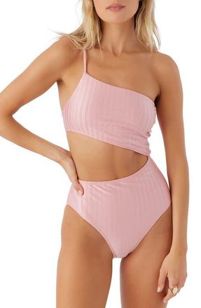O'Neill Mizi Agadir Metallic Rib One-Shoulder One-Piece Swimsuit in Rose Eleg at Nordstrom, Size X-Large