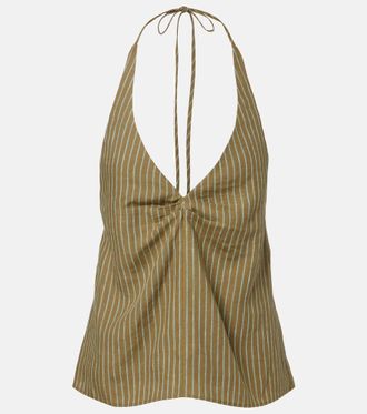 Staud Corso striped halterneck linen top