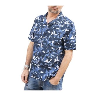 Barbour Overhemden, Heren, Blauw, M, Katoen, Chappel Geprinte Blouse met Korte Mouwen