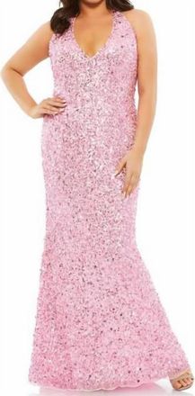 Mac Duggal Sequined Halter Strap Gown In Ice Pink