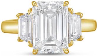 Diana M. Jewels 18kt yellow gold lab grown 8ct emerald diamond ring with trapezoids on the sides