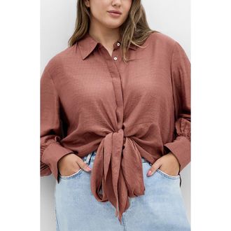 City Chic Rosabella Satin Shirt in Roseberry at Nordstrom, Size Xxs