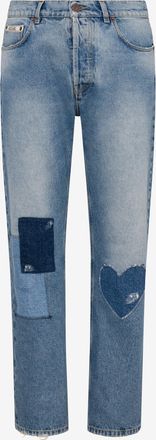 Moschino Pantalone in denim di cotone patcwork - Blu