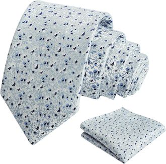 Alizeal Mens 8cm Flower Patterned Necktie and Hanky Casual Party Wedding Tie and Pocket Square Set, Light Mint
