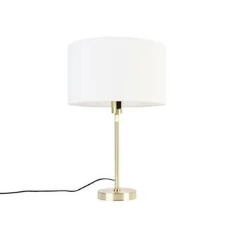 QAZQA Qazqa Dise&ntilde;o L&aacute;mpara De Mesa Dorada Regulable Con Pantalla Blanca 35 Cm - Parte Acero /textil Redonda Adecuado Para Led Max. 1 X 60 Watt