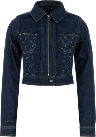 Marine Serre Jassen, Dames, Blauw, M, Denim, Denim Trucker Zipped Jacket