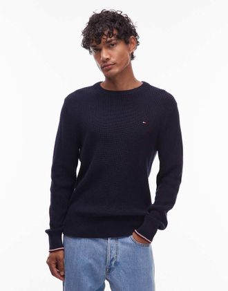Tommy Hilfiger Maglione girocollo color blu navy con profili a contrasto