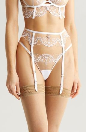 Bluebella Marisa Embroidered Mesh Garter Belt in White/Sheer at Nordstrom, Size X-Large