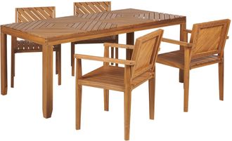 Beliani Conjunto De Comedor 4 Plazas De Madera De Acacia Clara Mesa Sillas Reposabrazos Baratti