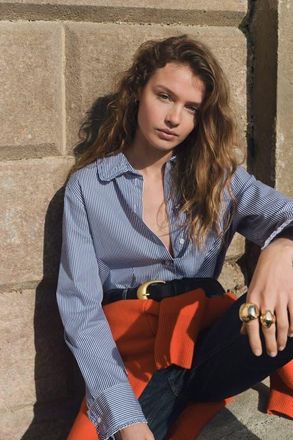 H&M Cotton Poplin Shirt in Blue/striped at Nordstrom, Size Xx-Large