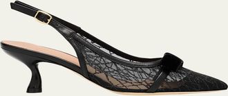 Malone Souliers Jama 45mm Glitter Mesh Slingback Pumps