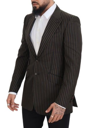 Dolce & Gabbana Mens Black Brown Stripes Single Breasted Blazer And Virgin Wool Clothing