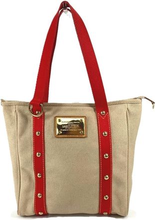 Louis Vuitton Beige Red Color Canvas Shoulder Bag Tote Bag (Pre-Owned)