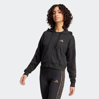 adidas Kapuzensweatshirt ADIDAS SPORTSWEAR W RC 3S FZ HD, Damen, Gr. XXL, schwarz (schwarz, earth strata), Obermaterial: 55% Baumwolle, 36% Polyester, 9% Vis