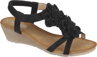 Jo & Joe Ladies Mid Heel Wedge Comfort Sandal with Glitzy Jewels and Elasticated Slingback Strap, Flexible sole sizes 4-8 (Black 3, UK Footwear Size System, Ad