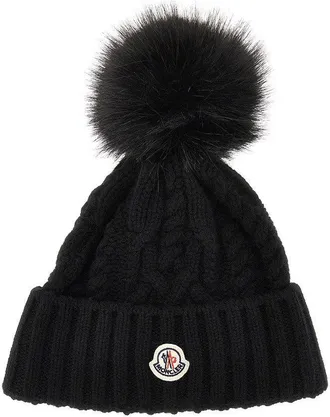 Moncler Cashmere and wool beanie hat with logo patch Woman One Size