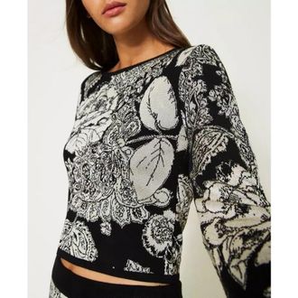 Twinset Aansluitende Jacquard Cashmere en Rose Twinset - Dames - Sweatshirts - Zwart - M - Kasjmier - Hoodies & sweatvesten