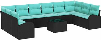 vidaXL Conjunto De Sof&aacute;s De Jard&iacute;n 11 Uds. Negro Y Turquesa Vidaxl