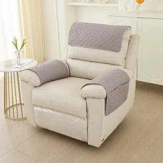 OEM Funda De 3 Piezas Para Reposabrazos De Sof&aacute;, Antideslizante, Sof&aacute; (chaise Longue De 1 Plaza, Juego De 3 Piezas), Textura A Cuadros, Blanco Roto