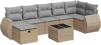 vidaXL Vidaxl - Set De Sof&aacute;s De Jard&iacute;n Y Cojines 8 Piezas Rat&aacute;n Sint&eacute;tico Beige