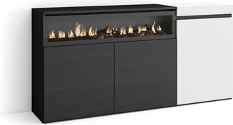 Skraut Home Aparadores Para Sal&oacute;n, Gran Capacidad De Almacenaje, 150x75x35cm, 3 Puertas, Chimenea El&eacute;ctrica, Estilo Moderno, Blanco Y Negro - Skraut Home