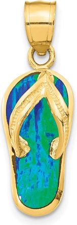 Diamond2Deal 14k Yellow Gold Polished 3D Created Blue Opal Flip Flop Pendant