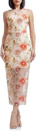 Dress The Population Helena Beaded Floral Applique Sheath Gown in Champagne Multi at Nordstrom Rack, Size Xx-Large
