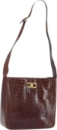 Ferragamo Pre-owned Shoulder Bags, female, Brown, Size: ONE SIZE Pre-owned Leather Shoulder Bag