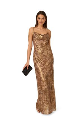 Adrianna Papell Womens Printed Chiffon Long Dress - Brown - Size 10 UK