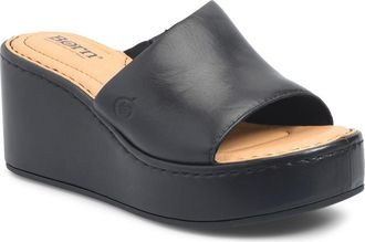 B&oslash;rn Shilo Platform Wedge Sandal in Black Leather at Nordstrom, Size 11