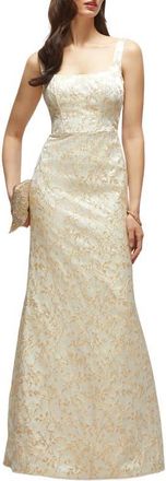 The Dessy Group Bettina Metallic Brocade Trumpet Gown in Champagne Filigree at Nordstrom, Size 12