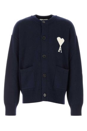 Ami Navy Blue Logo Cardigan