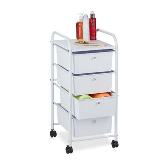 Relaxdays Carrito Auxiliar, 4 Cajones, Metal Y Pl&aacute;stico, Carro Con Ruedas Para Ba&ntilde;o, Cosm&eacute;ticos, 74 X 33 X 39 Cm, Blanco - Relaxdays