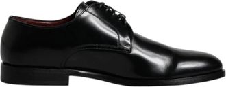 Dolce & Gabbana Zwarte Leren Derby Veterschoenen - Heren - Nette schoenen - Zwart - 39 1/2 EU - Leer - Schoenen