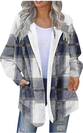 Generic Womens Plaid Fleece Lined Jacket - Flannel Sherpa Quilted Thermal Coat, Long Sleeve Zip Up, Checkered Hooded Lumberjacket, Fuzzy Loose Fit Outdoor, Wi