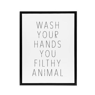 Artery8 Funny Bathroom Decor Wash Hands White Framed Canvas Wall Art Print | Size: W24 x H32