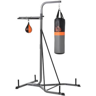HOMCOM Saco De Boxeo Colgante Con Soporte Con Bola De Velocidad Ajustable En Altura De 167-187 Cm E Inflador Para Fitness En Casa Gimnasio 115x157x221 Cm
