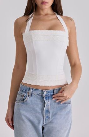 House of CB Cosette Halter Neck Crop Top in White at Nordstrom, Size X-Large
